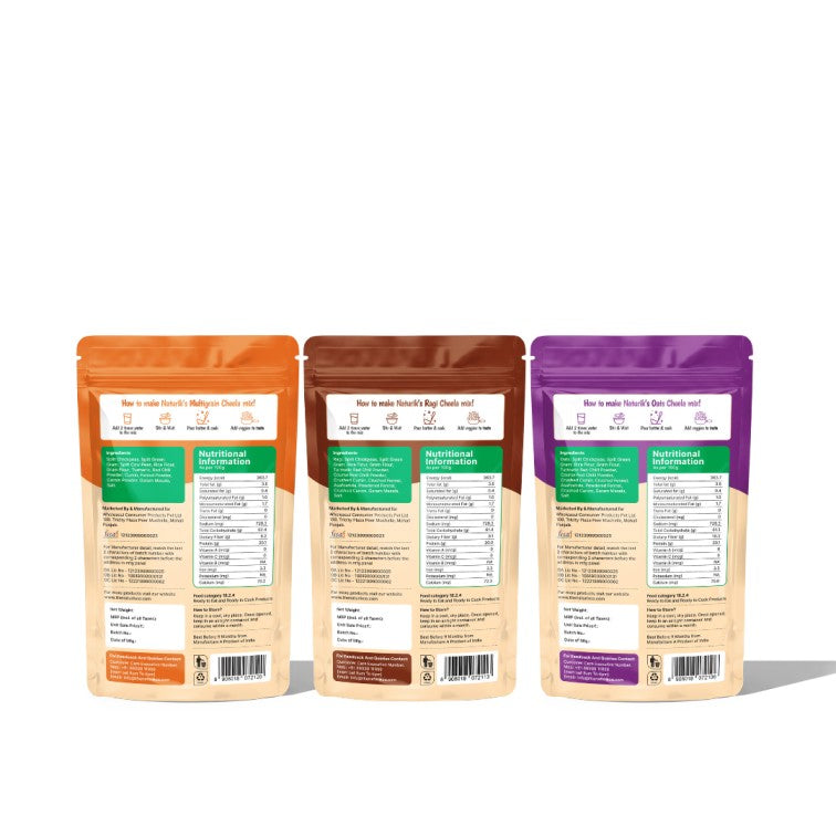 Oats Cheela, Ragi Cheela & Multigrain Cheela Mix Combo (Pack of 3) - 200g each
