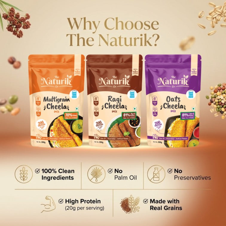 Oats Cheela, Ragi Cheela & Multigrain Cheela Mix Combo (Pack of 3) - 200g each