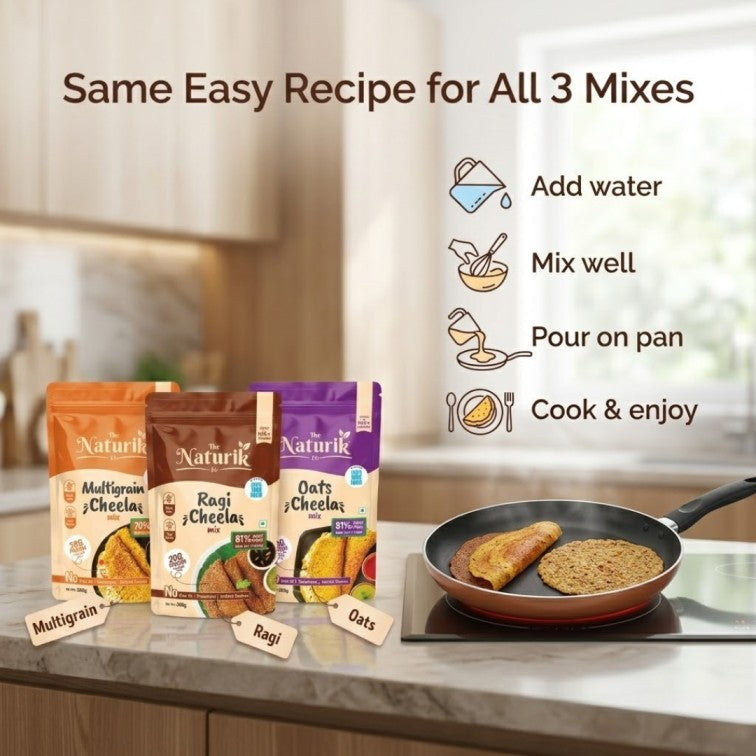 Oats Cheela, Ragi Cheela & Multigrain Cheela Mix Combo (Pack of 3) - 200g each