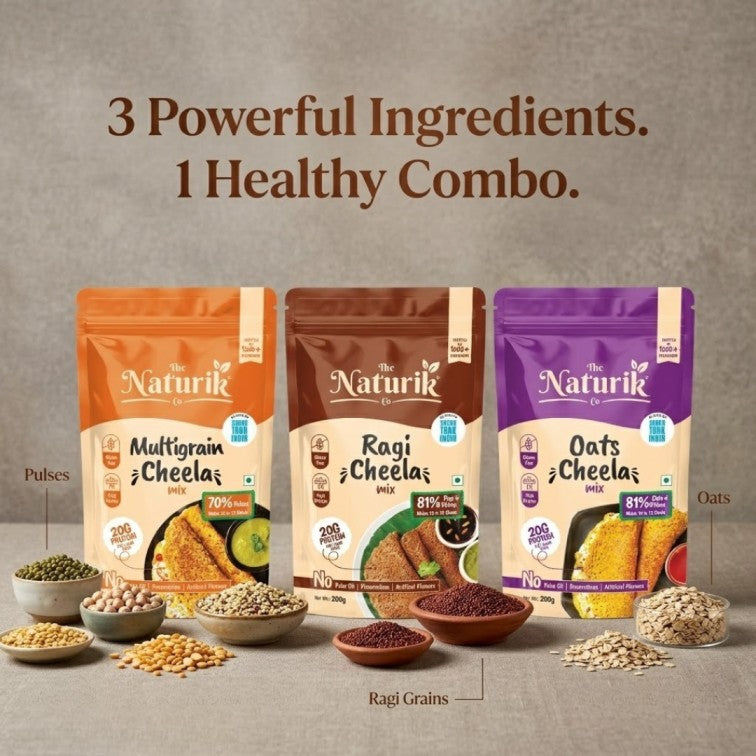 Oats Cheela, Ragi Cheela & Multigrain Cheela Mix Combo (Pack of 3) - 200g each