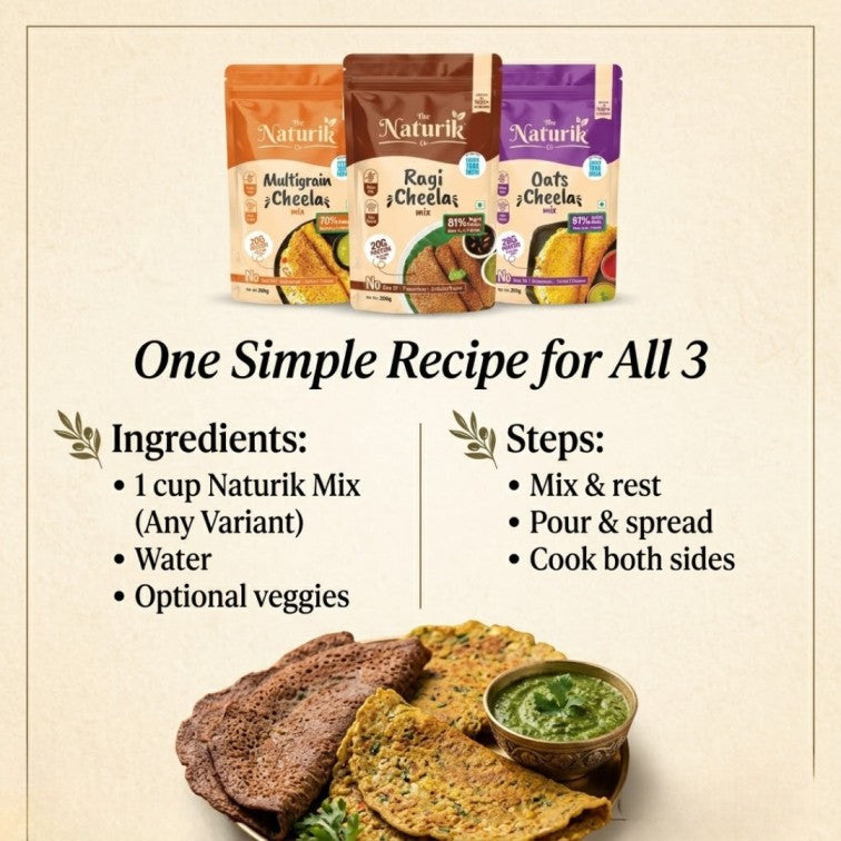 Oats Cheela, Ragi Cheela & Multigrain Cheela Mix Combo (Pack of 3) - 200g each
