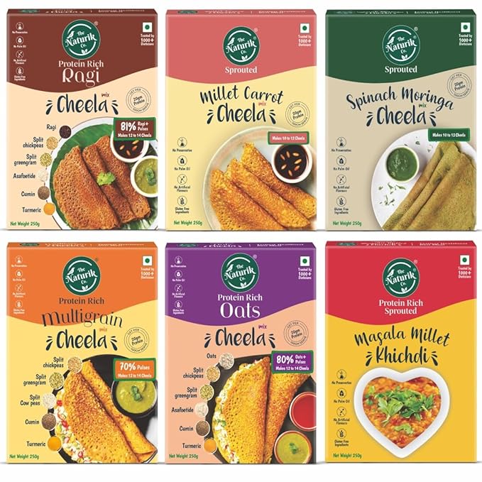 The Naturik Co Healthy Breakfast Combo Pack of 6 Cheela 5 Packs and Millet Khichdi 1 Pack