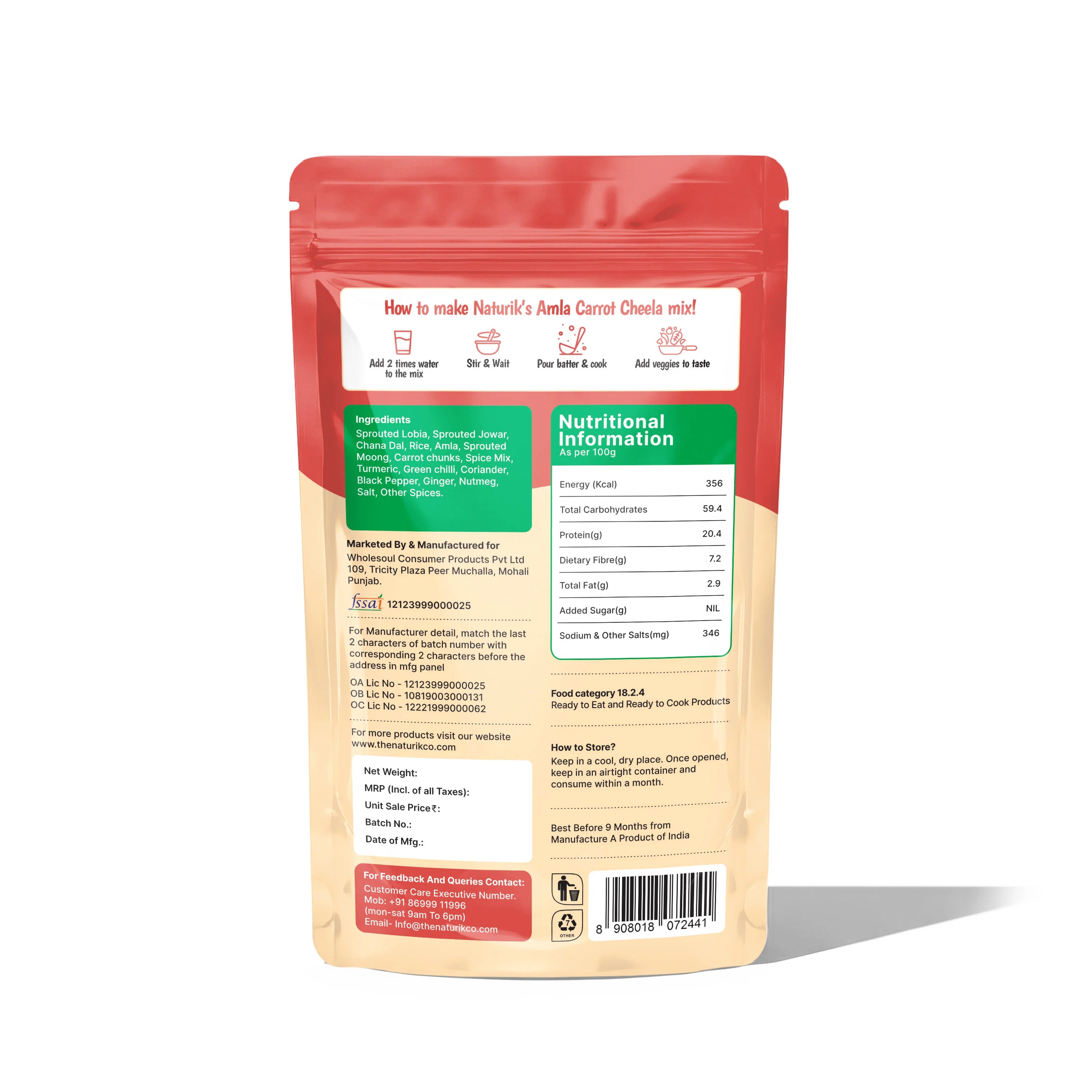 Amla Carrot cheela - Protein Chilla Mix