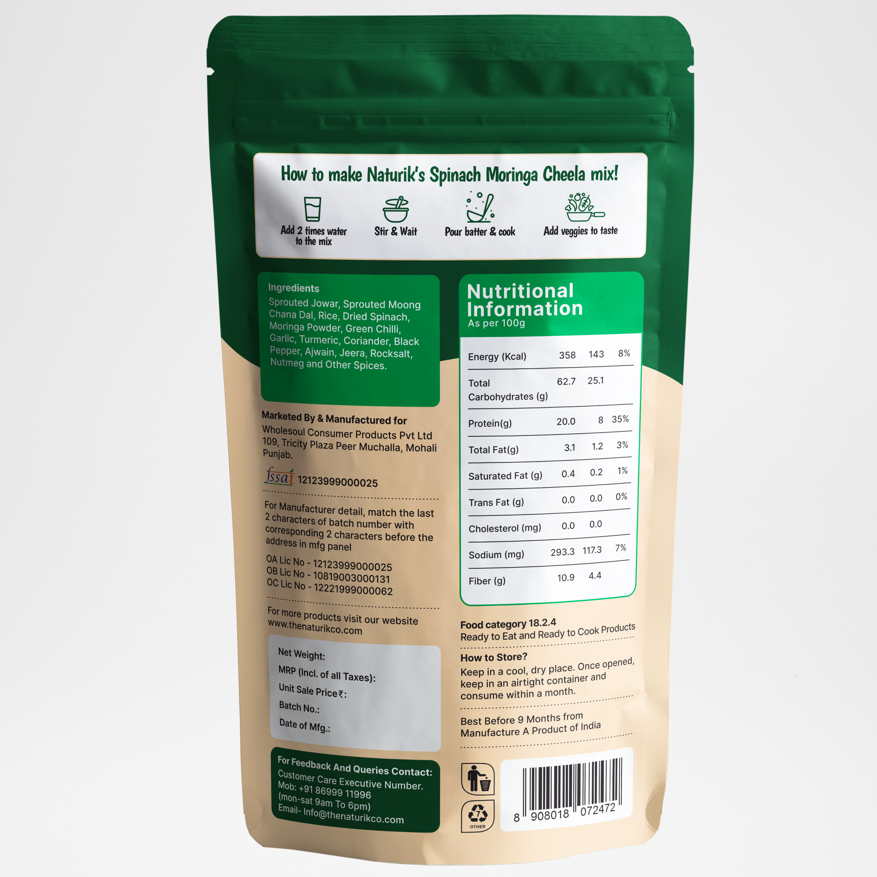 Spinach Moringa Cheela Mix - Protein Chilla Mix