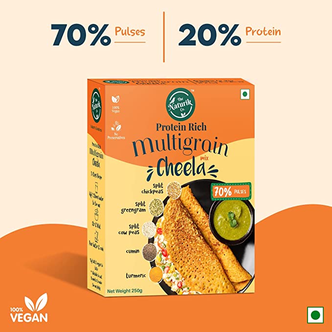 The Naturik Co Multigrain Cheela Mix, 250g, Ready to Cook Chilla/Dosa for Healthy Breakfast, 70% Pulses, 20% Protein,