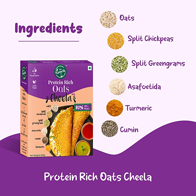 The Naturik Co Oats Cheela Mix, 250g, Ready to Cook Chilla/Dosa for Healthy Breakfast, 80% Oats and Pulses, 20% Protein, Anytime Snack for Kids and Family