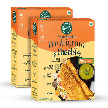 The Naturik Co Multigrain Cheela Mix - 250g each (Pack of 2), Ready to Cook Chilla/Dosa for Healthy Breakfast, 70% Pulses, 20% Protein, Anytime Snack for Kids and Family