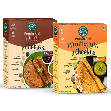 Ragi (Millets) and Multigrain Cheela Mix Combo - 250g each (Pack of 2), Protein Rich Ready to Cook Chilla/Dosa for Healthy Breakfast, 20% Protein, Anytime Snack for Kids and Family