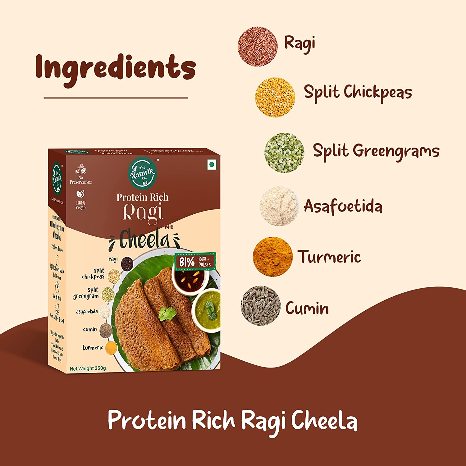 The Naturik Co Ragi (Millets) Cheela Mix, 250g, Ready to Cook Chilla