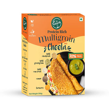 The Naturik Co Multigrain Cheela Mix, 250g, Ready to Cook Chilla/Dosa for Healthy Breakfast, 70% Pulses, 20% Protein, Anytime Snack for Kids and Family