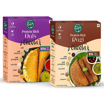The Naturik Co Oats and Ragi (Millets) Cheela Mix Combo - 250g each (Pack of 2), Ready to Cook Chilla/Dosa for Healthy Breakfast, 20% Protein, Anytime Snack for Kids and Family