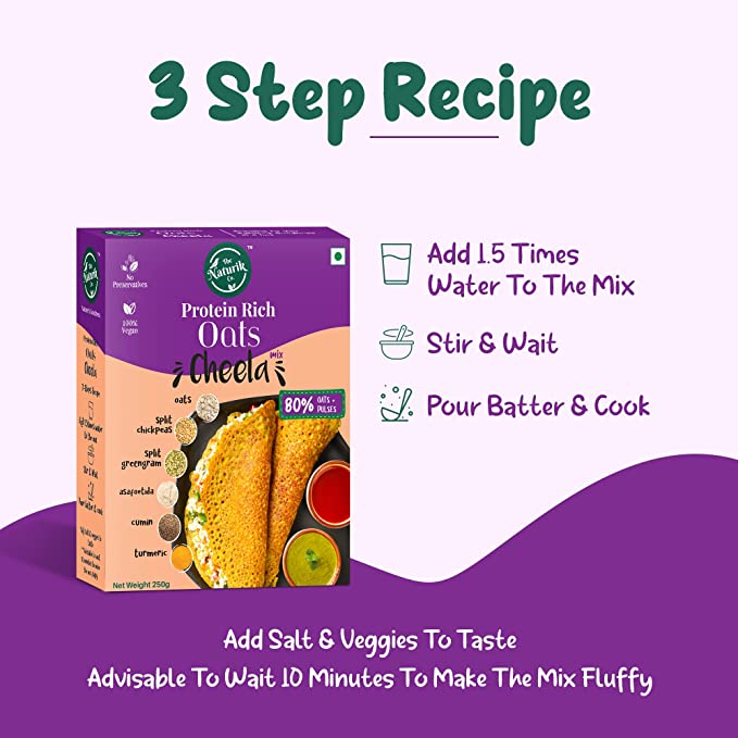 Oats Cheela Mix - The Naturik Co Chilla Mix easy 3 step recipe